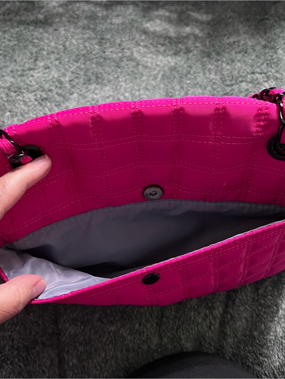 Hot Pink Quilted Shoulder Bag with Chain Strap - Picture 5 of 8